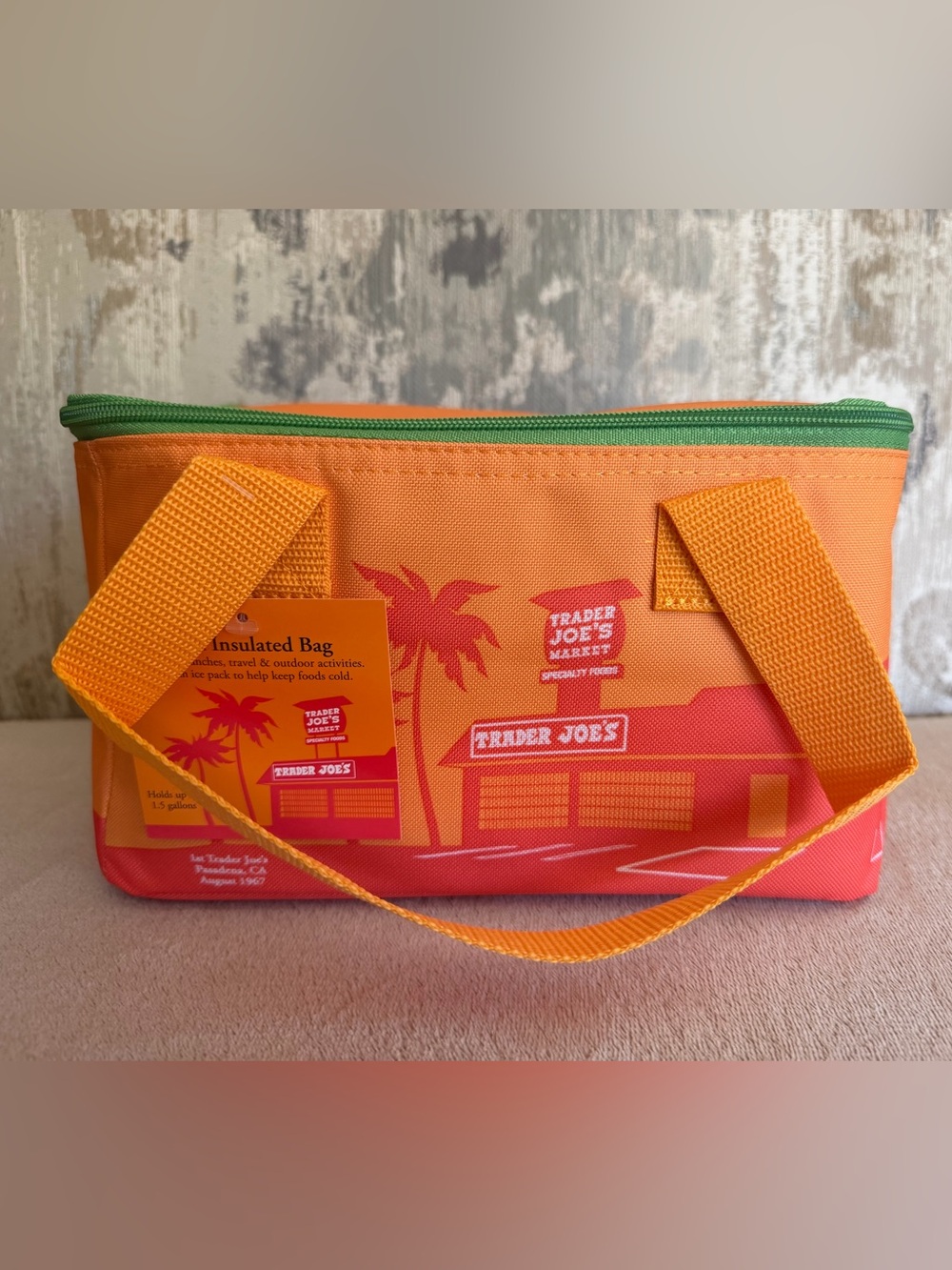 Trader Joe's Orange with Green Mini Insulated Bag - Orange Crush